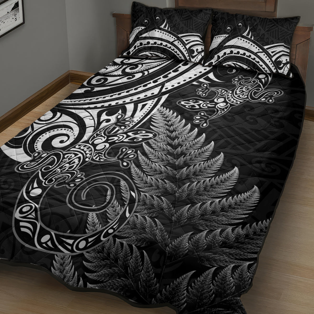 New Zealand Lizard Quilt Bed Set Silver Fern Aotearoa Maori LT14 - Polynesian Pride