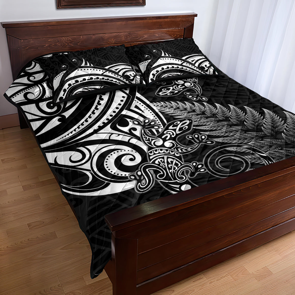 New Zealand Lizard Quilt Bed Set Silver Fern Aotearoa Maori LT14 - Polynesian Pride