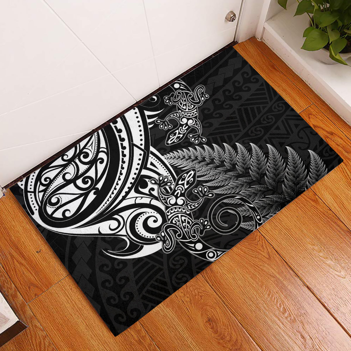 New Zealand Lizard Rubber Doormat Silver Fern Aotearoa Maori LT14 Black - Polynesian Pride