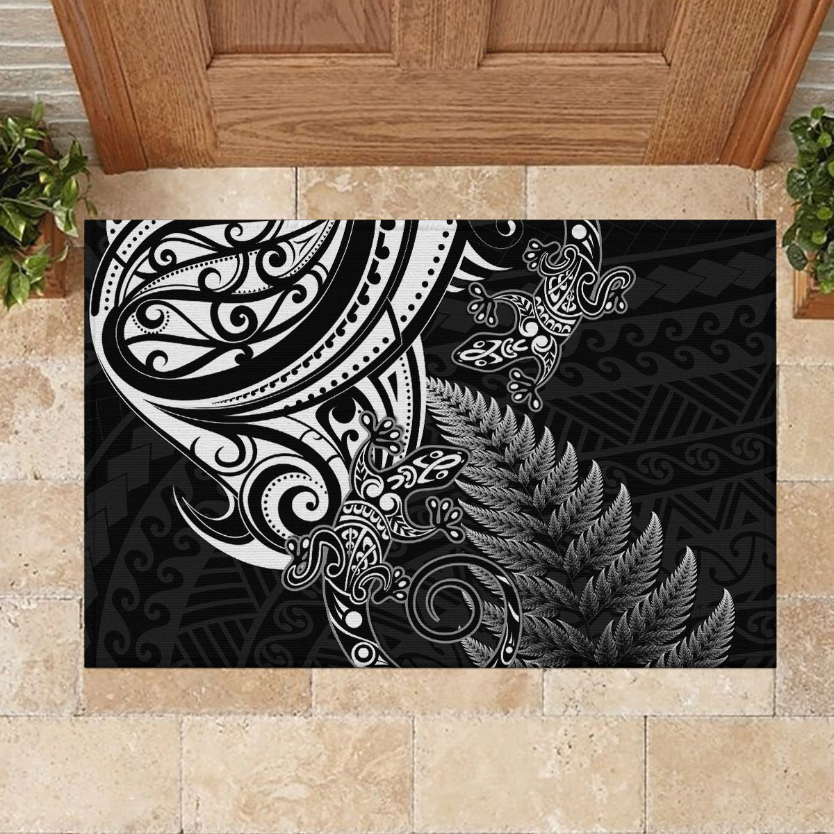 New Zealand Lizard Rubber Doormat Silver Fern Aotearoa Maori LT14 - Polynesian Pride