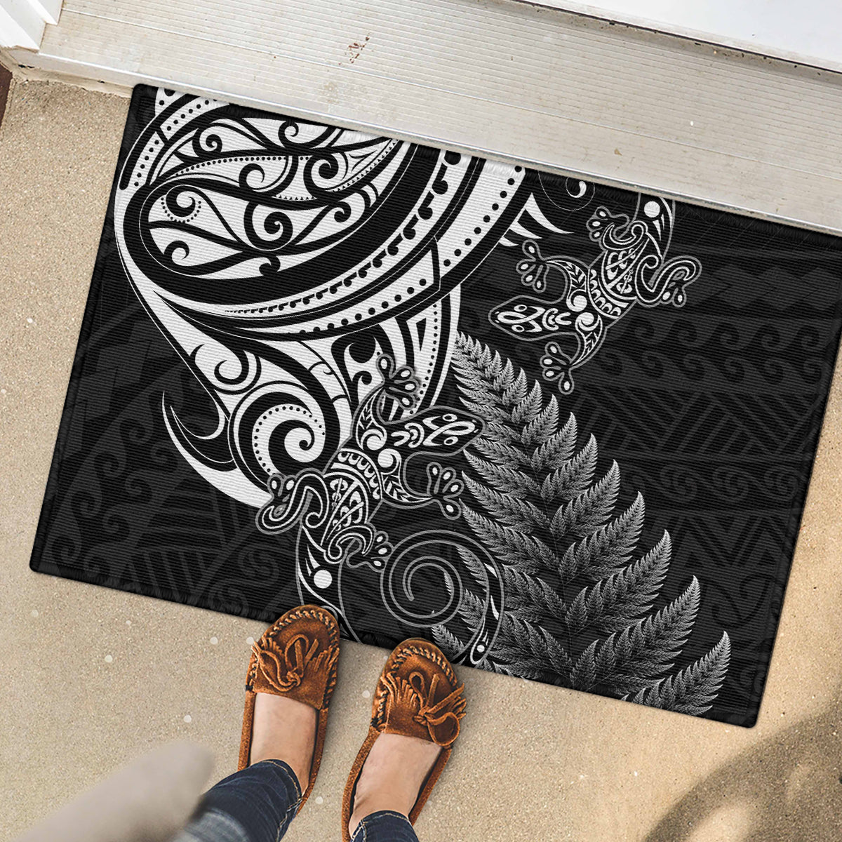 New Zealand Lizard Rubber Doormat Silver Fern Aotearoa Maori LT14 - Polynesian Pride