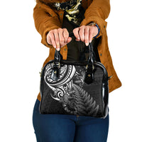 New Zealand Lizard Shoulder Handbag Silver Fern Aotearoa Maori LT14 One Size Black - Polynesian Pride