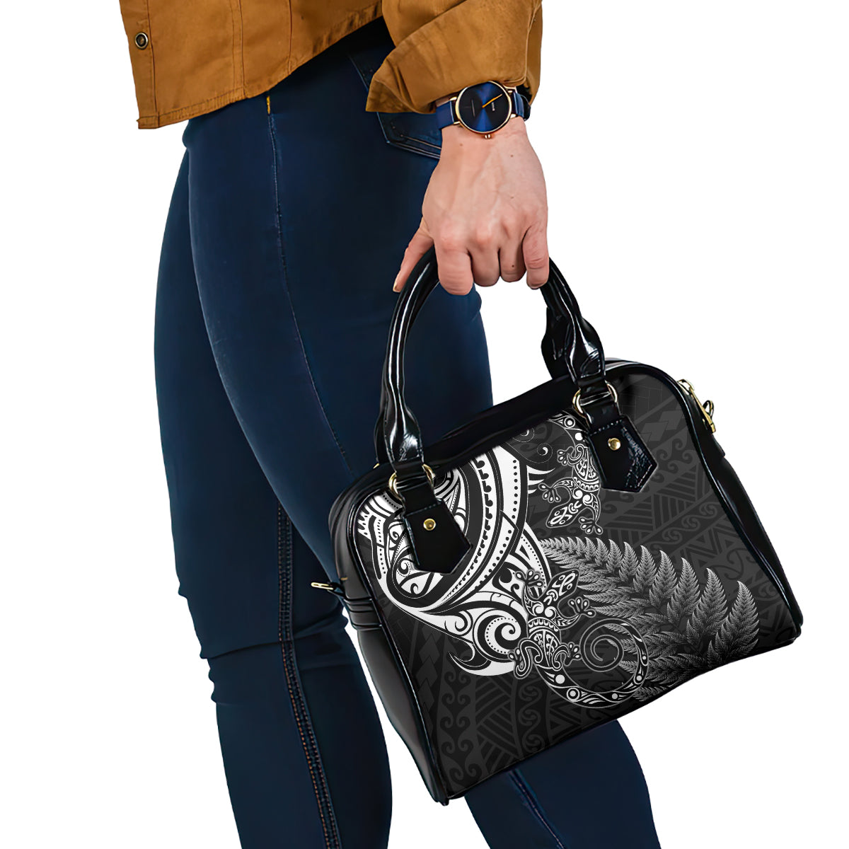 New Zealand Lizard Shoulder Handbag Silver Fern Aotearoa Maori LT14 - Polynesian Pride
