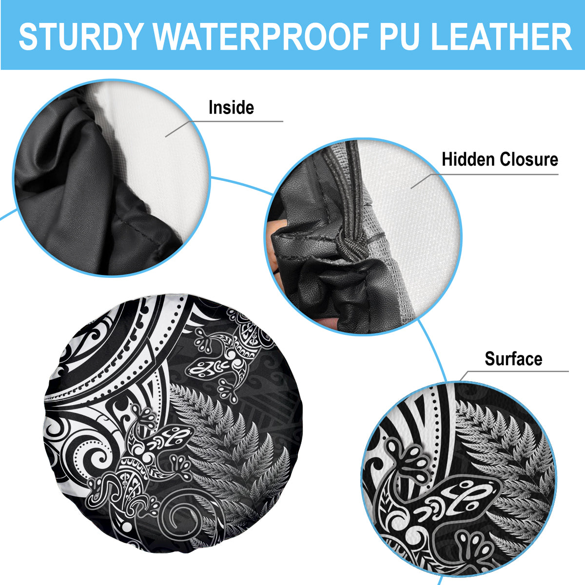 New Zealand Lizard Spare Tire Cover Silver Fern Aotearoa Maori LT14 - Polynesian Pride