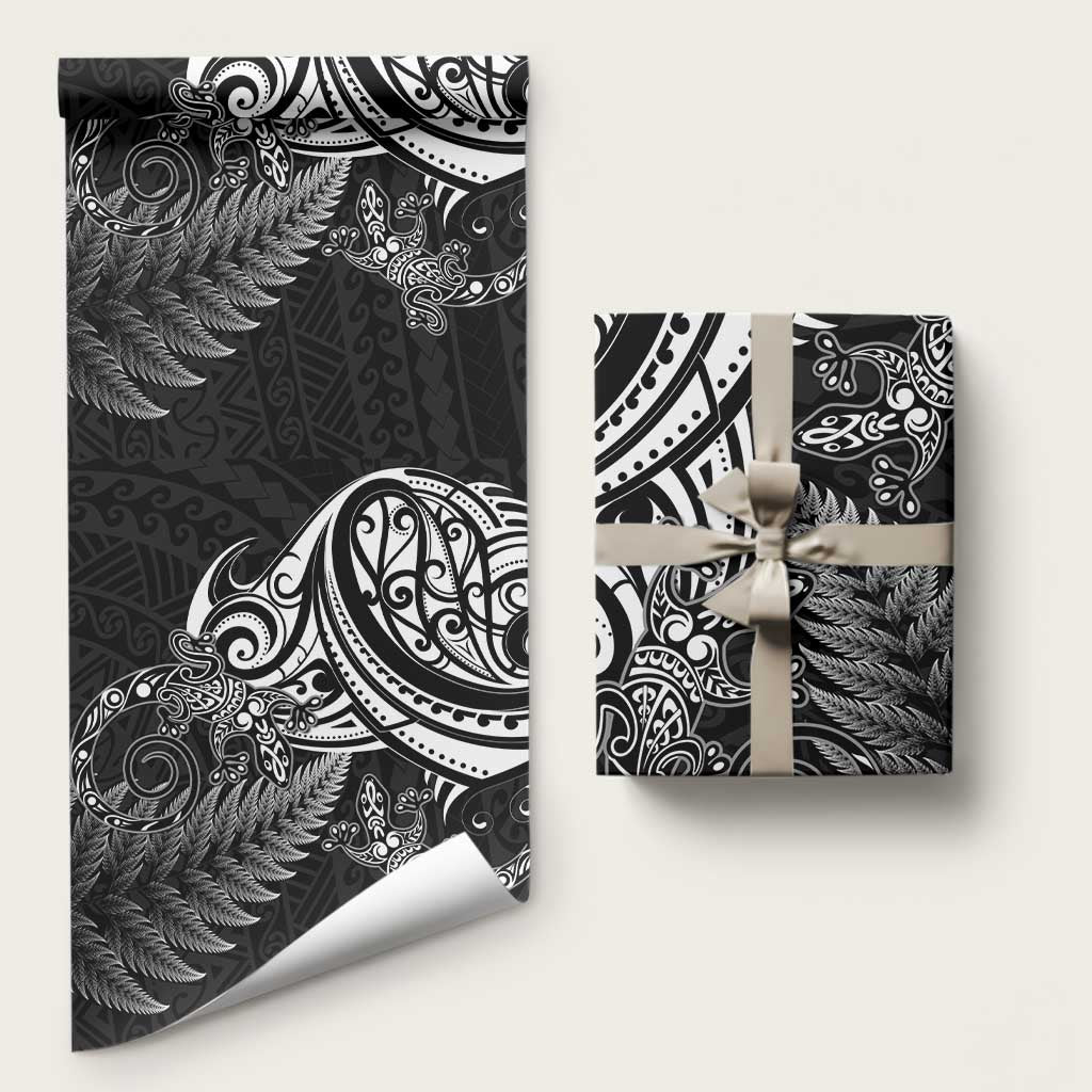 New Zealand Lizard Wrapping Paper Silver Fern Aotearoa Maori LT14 58" × 23" Black - Polynesian Pride