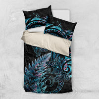 New Zealand Lizard Bedding Set Silver Fern Aotearoa Maori With Paua Shell LT14 US Twin 172cm x 218cm Turquoise - Polynesian Pride