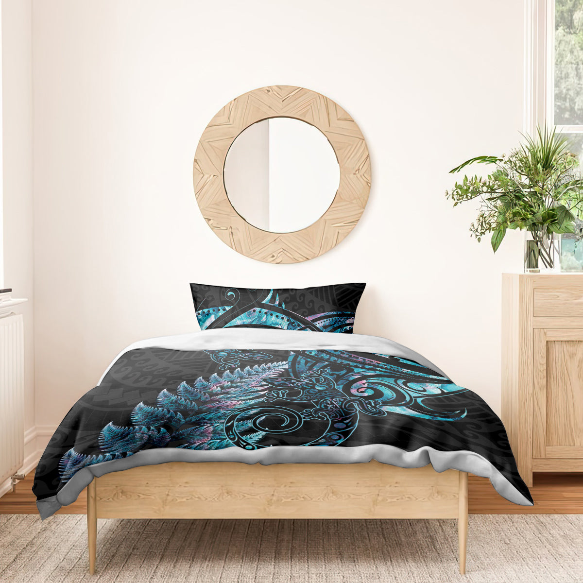 New Zealand Lizard Bedding Set Silver Fern Aotearoa Maori With Paua Shell LT14 - Polynesian Pride