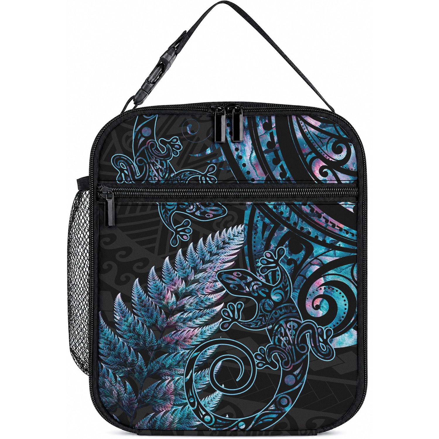 New Zealand Lizard Lunch Bag Silver Fern Aotearoa Maori With Paua Shell LT14 10.2 × 8.3 × 4.3 inch Turquoise - Polynesian Pride