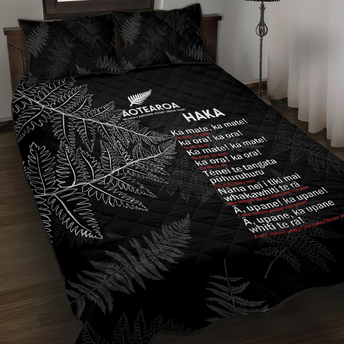 Custom New Zealand Haka Rugby Quilt Bed Set 2024 Pacific Go Black Silver Fern