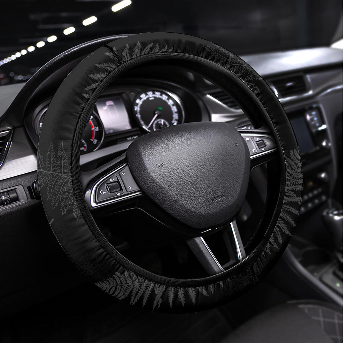New Zealand Haka Rugby Steering Wheel Cover 2024 Pacific Go Black Silver Fern LT14 Universal Fit Black - Polynesian Pride