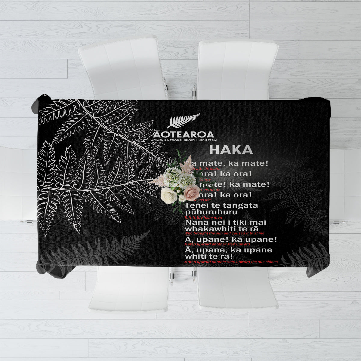 Custom New Zealand Haka Rugby Tablecloth 2024 Pacific Go Black Silver Fern