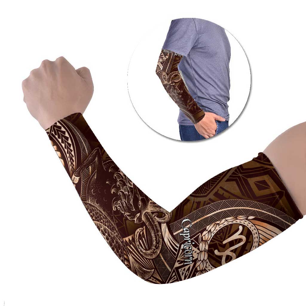 Personalised Polynesia Zodiac Capricorn Arm Sleeves Galaxy Polynesian Pattern Chest Tattoo Style LT14 Set of 2 Brown - Polynesian Pride