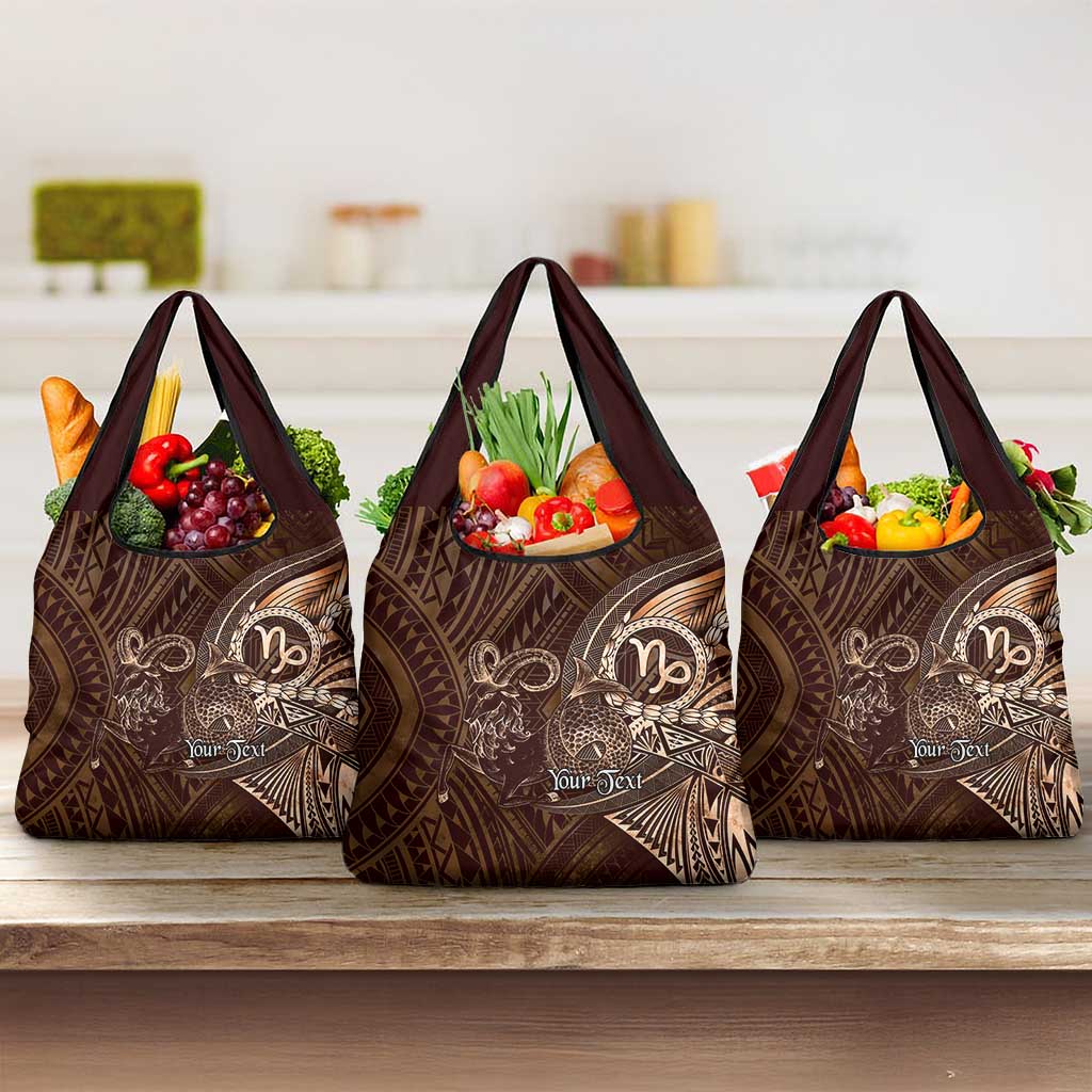 Personalised Polynesia Zodiac Capricorn Grocery Bag Galaxy Polynesian Pattern Chest Tattoo Style LT14 3-pack One Size Brown - Polynesian Pride