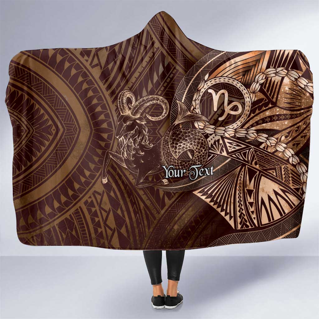 Personalised Polynesia Zodiac Capricorn Hooded Blanket Galaxy Polynesian Pattern Chest Tattoo Style LT14 One Size Brown - Polynesian Pride