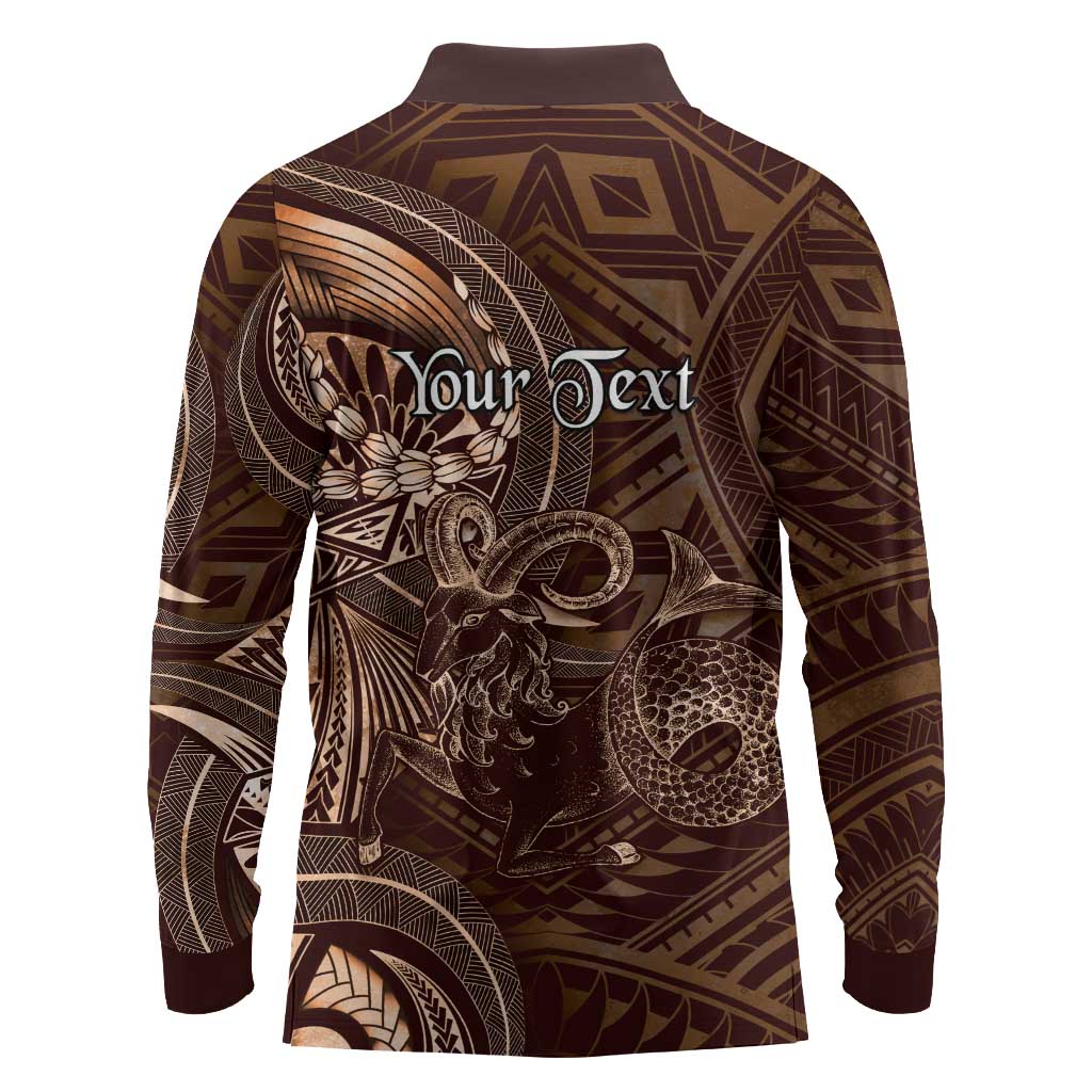 Personalised Polynesia Zodiac Capricorn Long Sleeve Polo Shirt Galaxy Polynesian Pattern Chest Tattoo Style LT14 - Polynesian Pride