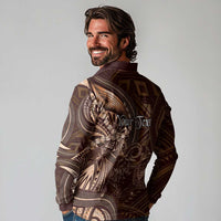 Personalised Polynesia Zodiac Capricorn Long Sleeve Polo Shirt Galaxy Polynesian Pattern Chest Tattoo Style LT14 - Polynesian Pride