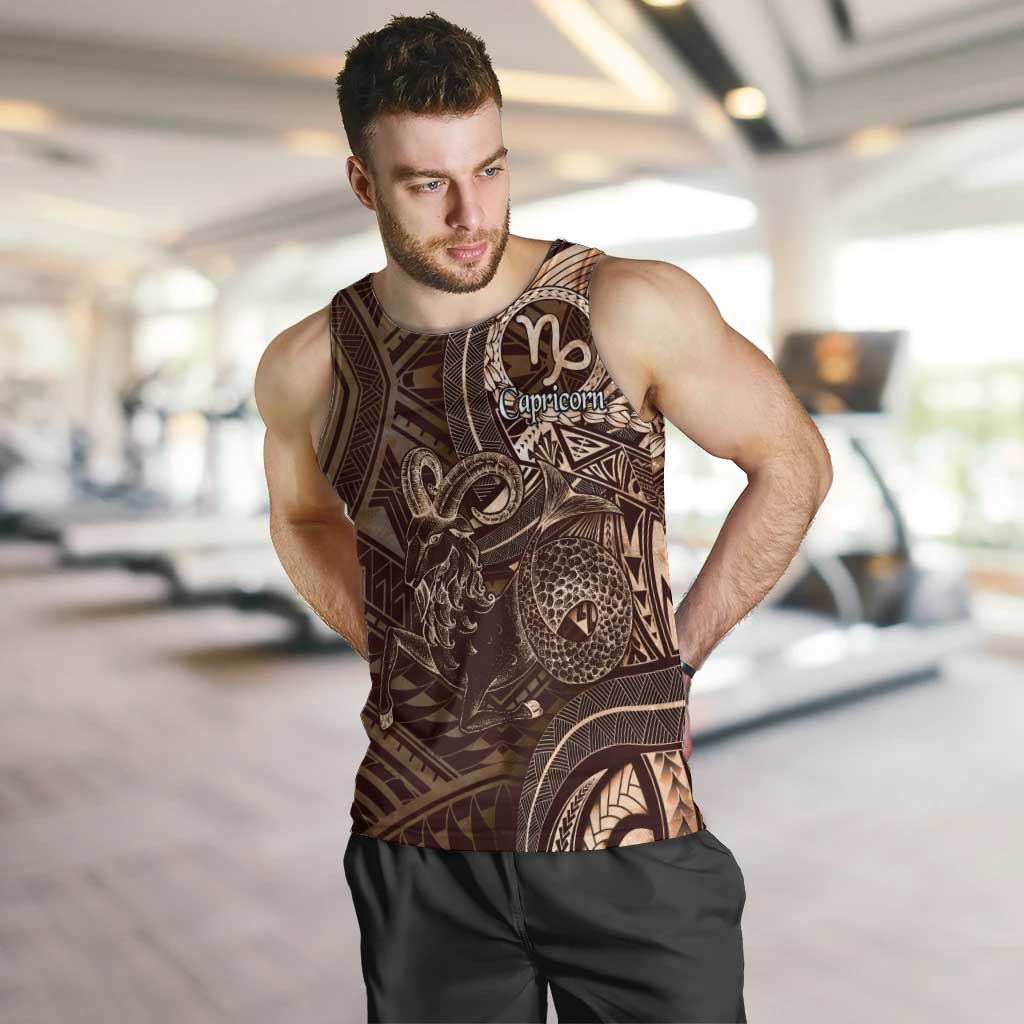 Personalised Polynesia Zodiac Capricorn Men Tank Top Galaxy Polynesian Pattern Chest Tattoo Style LT14 Brown - Polynesian Pride