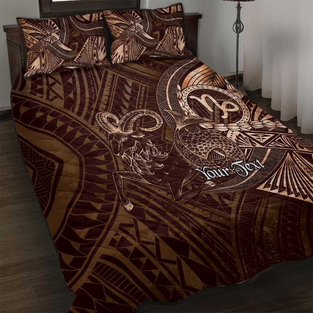 Personalised Polynesia Zodiac Capricorn Quilt Bed Set Galaxy Polynesian Pattern Chest Tattoo Style LT14 Brown - Polynesian Pride