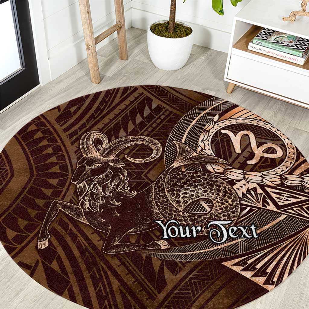 Personalised Polynesia Zodiac Capricorn Round Carpet Galaxy Polynesian Pattern Chest Tattoo Style LT14 Brown - Polynesian Pride
