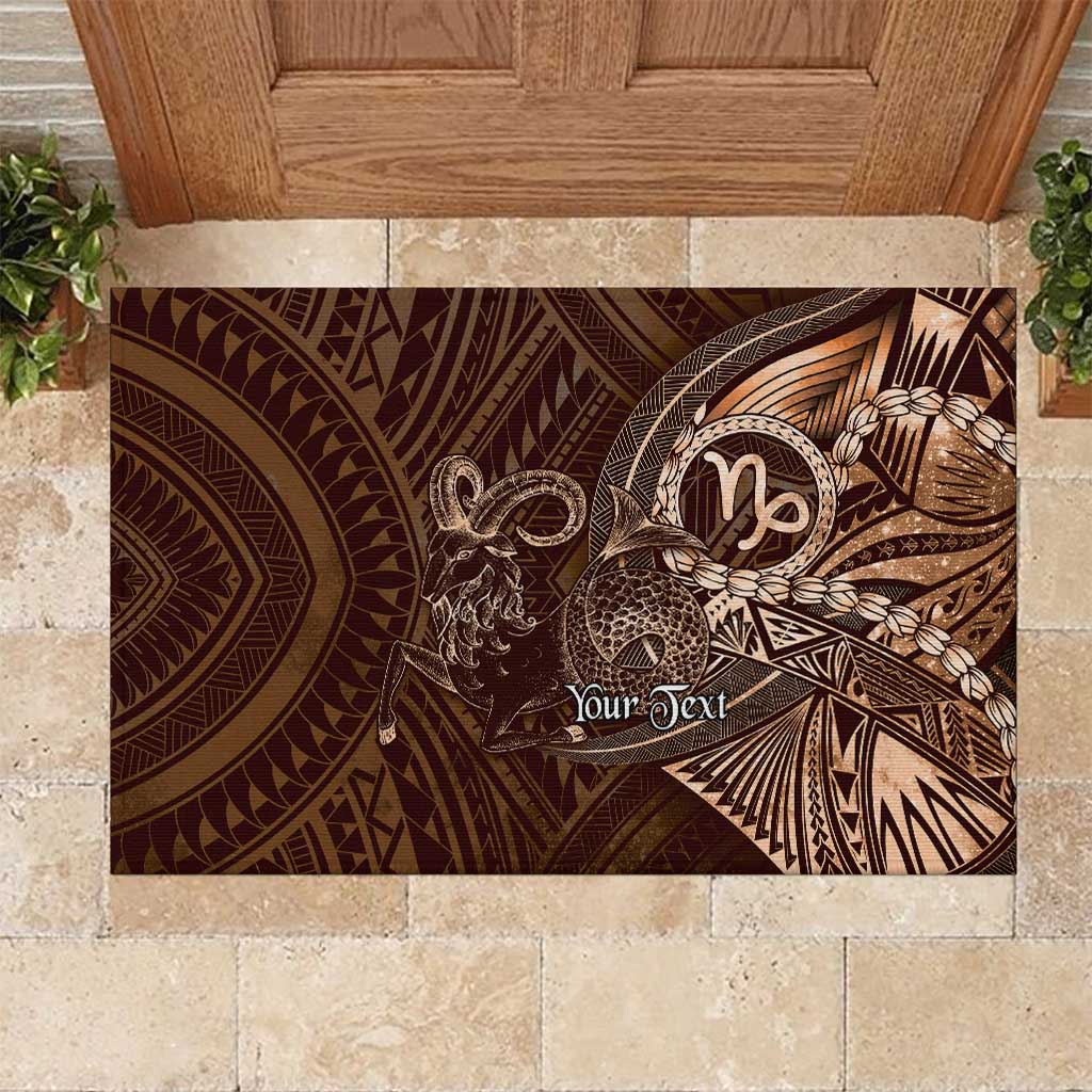 Personalised Polynesia Zodiac Capricorn Rubber Doormat Galaxy Polynesian Pattern Chest Tattoo Style LT14 Brown - Polynesian Pride