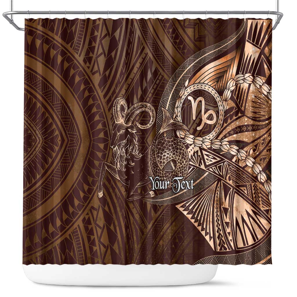 Personalised Polynesia Zodiac Capricorn Shower Curtain Galaxy Polynesian Pattern Chest Tattoo Style LT14 Brown - Polynesian Pride