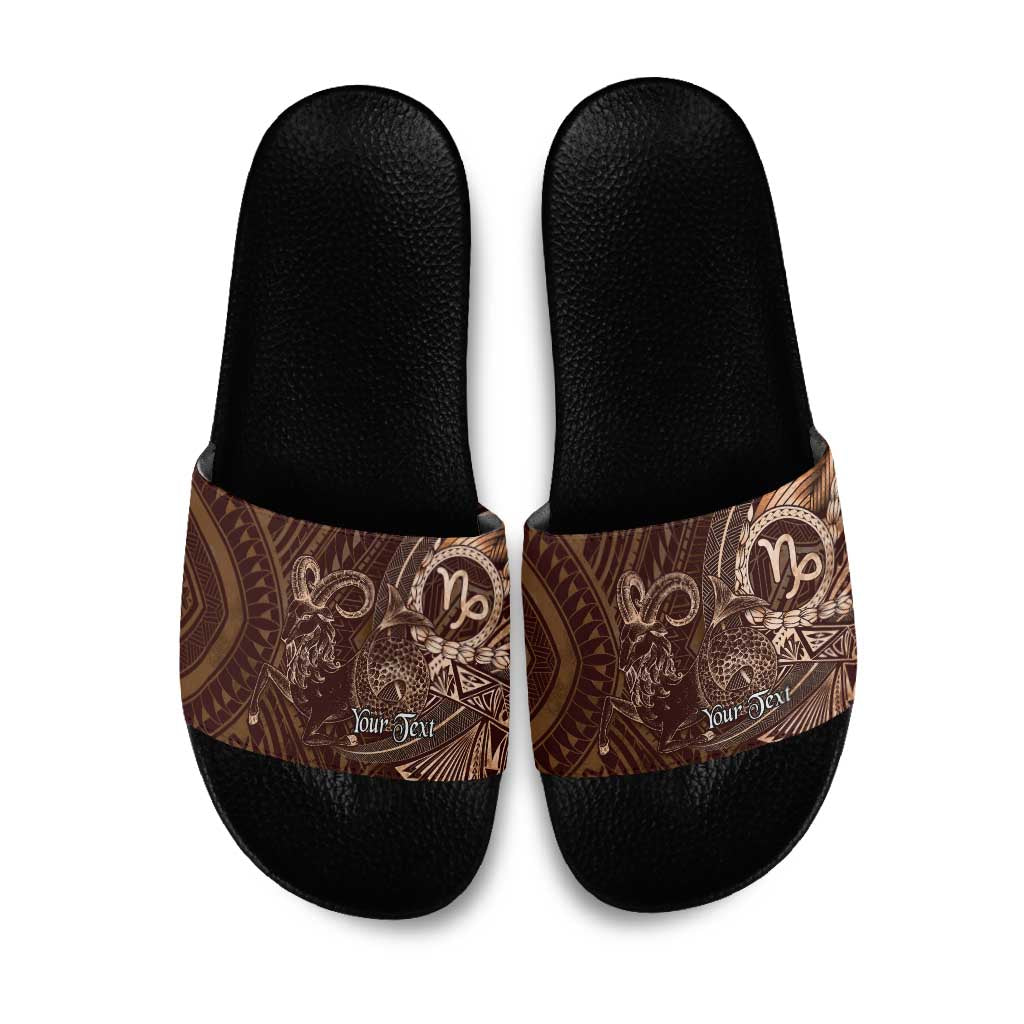 Personalised Polynesia Zodiac Capricorn Slide Sandals Galaxy Polynesian Pattern Chest Tattoo Style LT14 Brown - Polynesian Pride