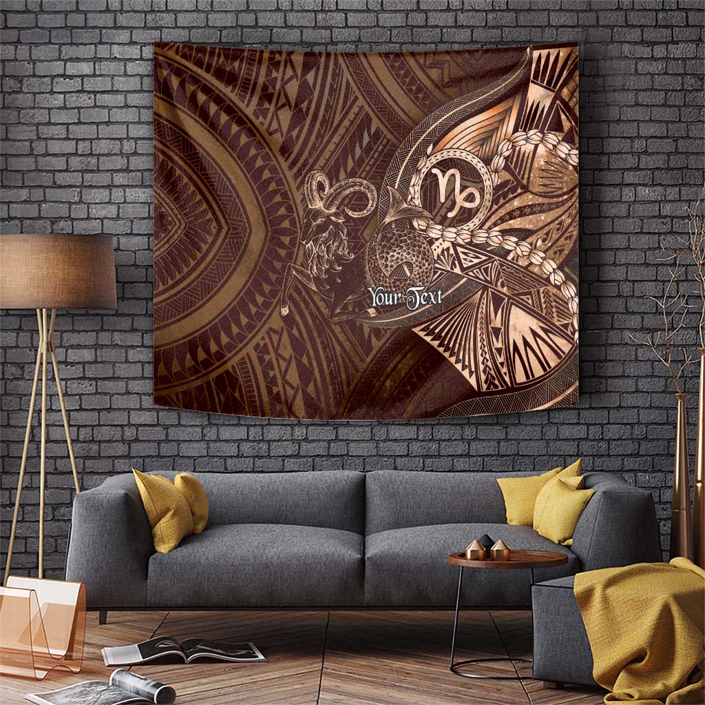 Personalised Polynesia Zodiac Capricorn Tapestry Galaxy Polynesian Pattern Chest Tattoo Style LT14 Brown - Polynesian Pride