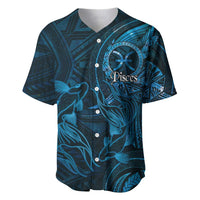 Personalised Polynesia Zodiac Pisces Baseball Jersey Galaxy Polynesian Pattern Chest Tattoo Style LT14 Blue - Polynesian Pride