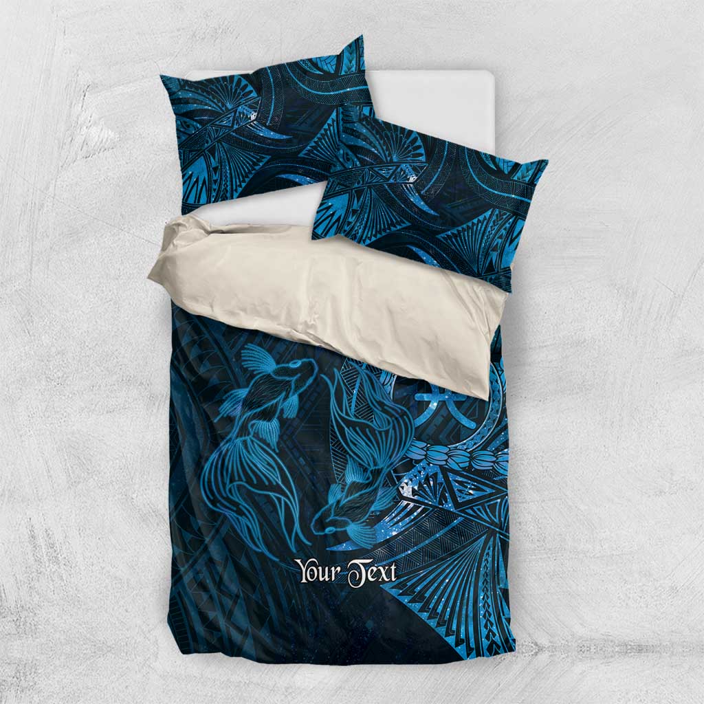 Personalised Polynesia Zodiac Pisces Bedding Set Galaxy Polynesian Pattern Chest Tattoo Style LT14 US Twin 172cm x 218cm Blue - Polynesian Pride
