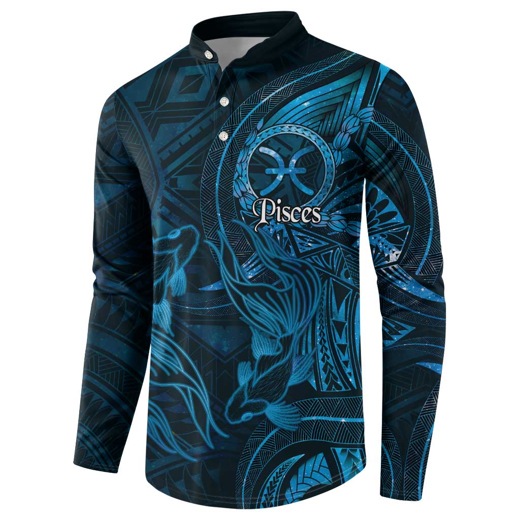 Personalised Polynesia Zodiac Pisces Button Sweatshirt Galaxy Polynesian Pattern Chest Tattoo Style LT14 - Polynesian Pride
