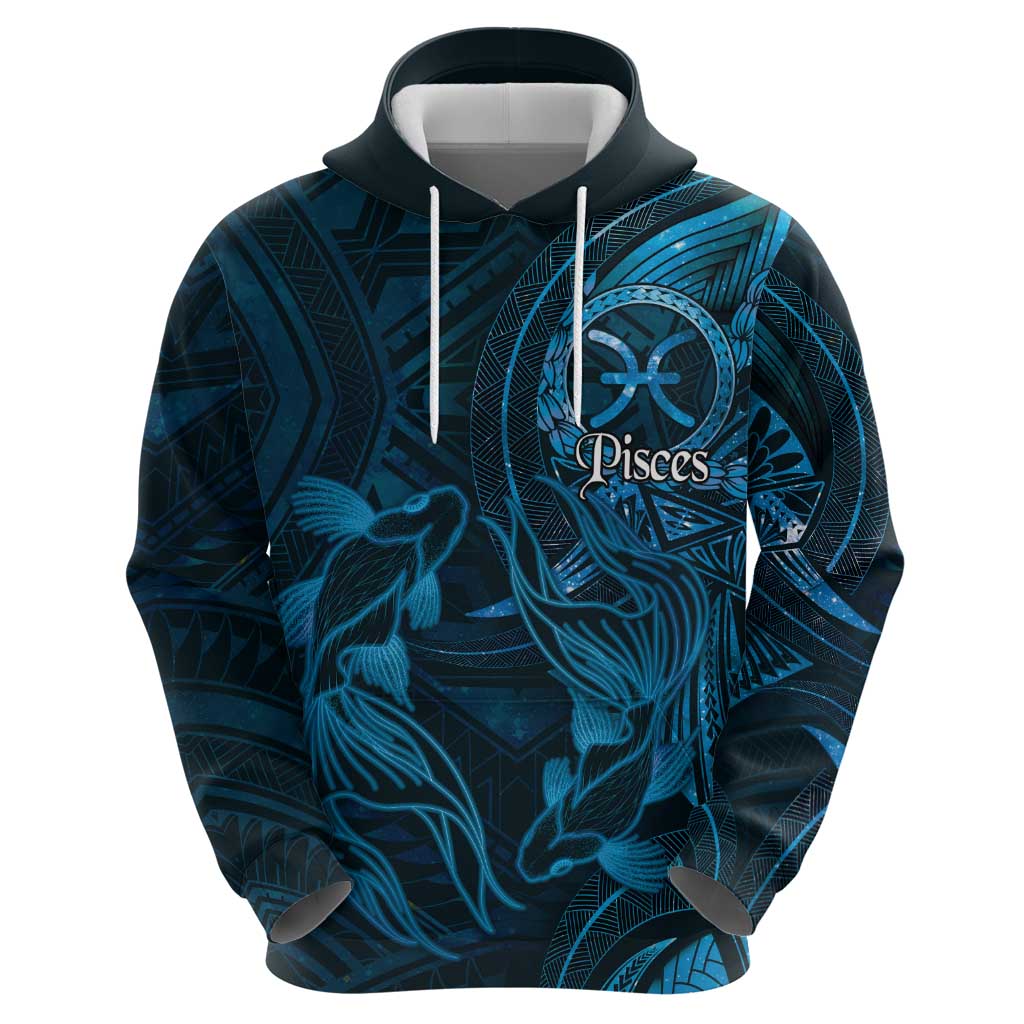 Personalised Polynesia Zodiac Pisces Hoodie Galaxy Polynesian Pattern Chest Tattoo Style LT14 - Polynesian Pride
