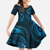 Personalised Polynesia Zodiac Pisces Kid Short Sleeve Dress Galaxy Polynesian Pattern Chest Tattoo Style LT14 KID Blue - Polynesian Pride