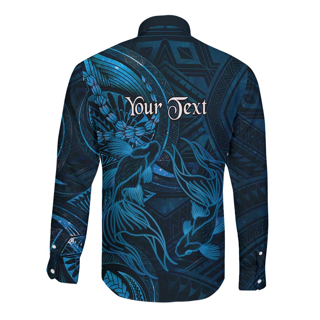Personalised Polynesia Zodiac Pisces Long Sleeve Button Shirt Galaxy Polynesian Pattern Chest Tattoo Style LT14 - Polynesian Pride