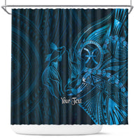 Personalised Polynesia Zodiac Pisces Shower Curtain Galaxy Polynesian Pattern Chest Tattoo Style LT14 Blue - Polynesian Pride
