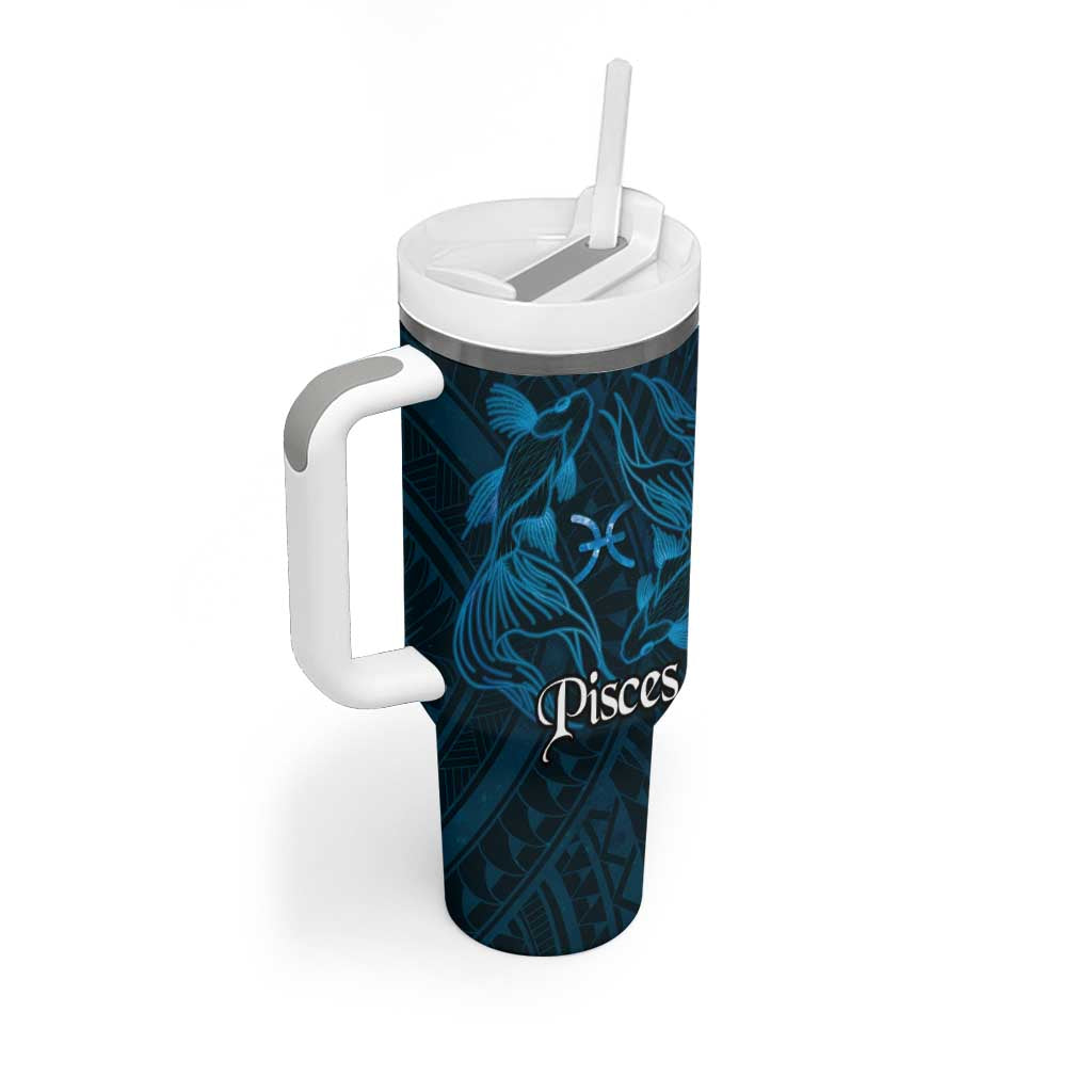 Personalised Polynesia Zodiac Pisces Tumbler With Handle Galaxy Polynesian Pattern Chest Tattoo Style LT14 - Polynesian Pride