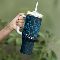 Personalised Polynesia Zodiac Pisces Tumbler With Handle Galaxy Polynesian Pattern Chest Tattoo Style LT14 - Polynesian Pride