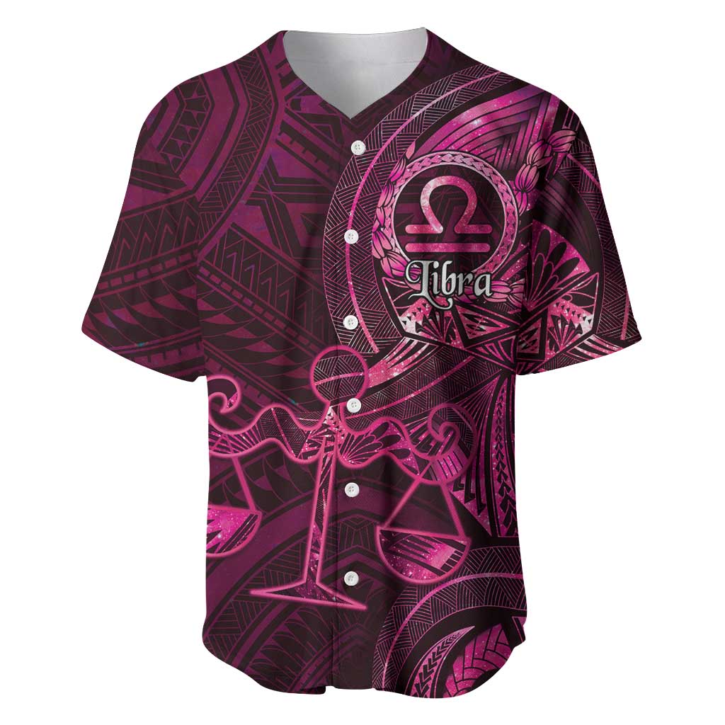 Personalised Polynesia Zodiac Libra Baseball Jersey Galaxy Polynesian Pattern Chest Tattoo Style LT14 Pink - Polynesian Pride