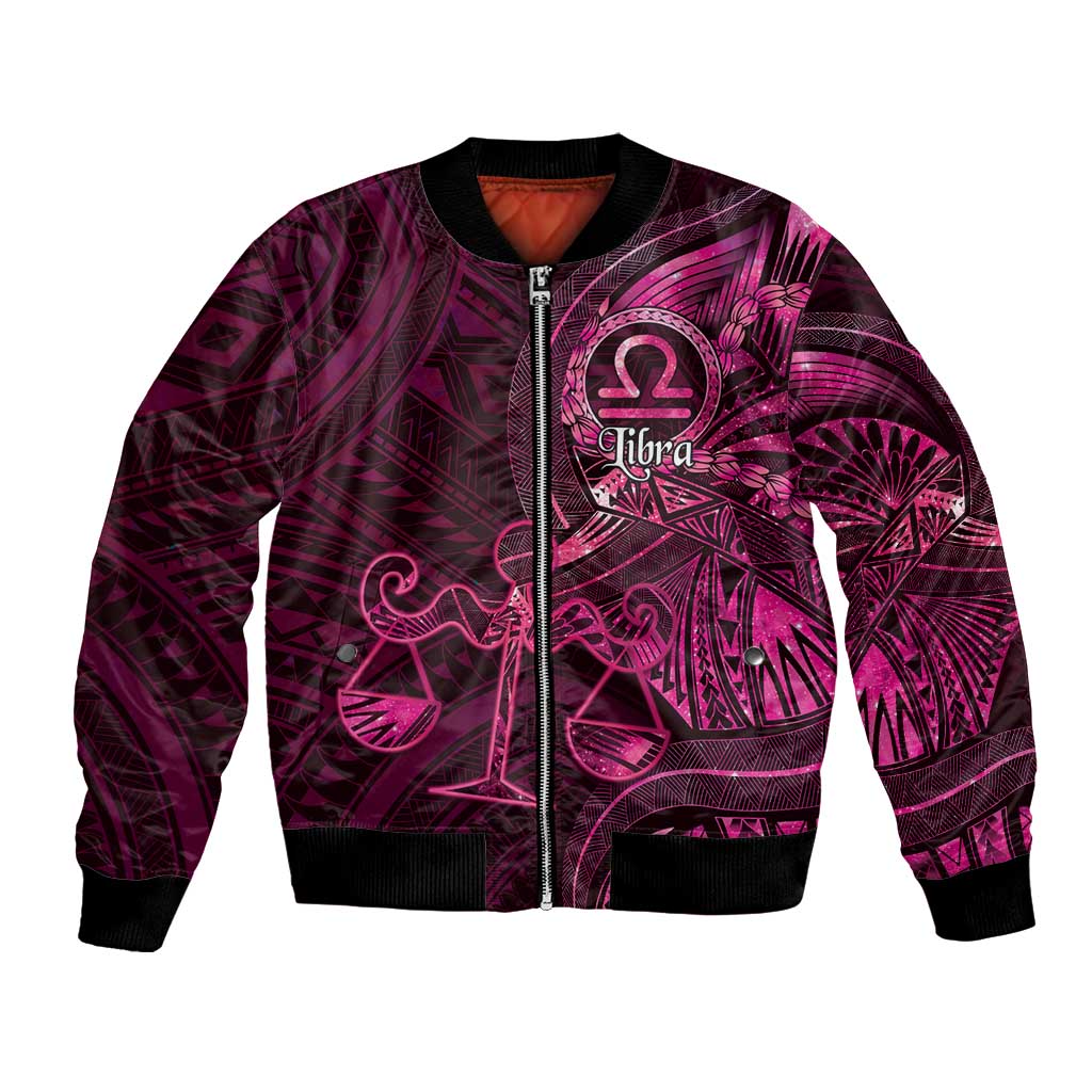 Personalised Polynesia Zodiac Libra Bomber Jacket Galaxy Polynesian Pattern Chest Tattoo Style LT14 Unisex Pink - Polynesian Pride