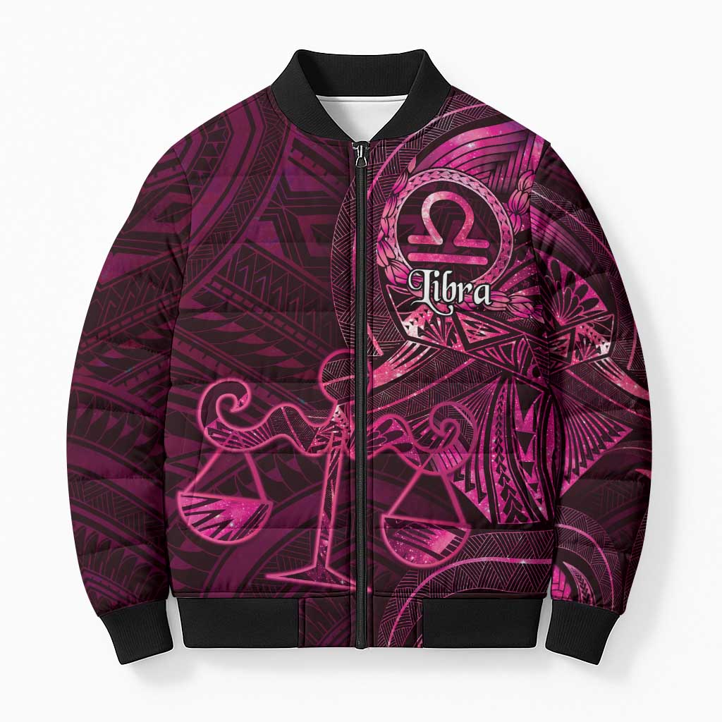 Personalised Polynesia Zodiac Libra Bomber Puffer Jacket Galaxy Polynesian Pattern Chest Tattoo Style LT14 Unisex Pink - Polynesian Pride