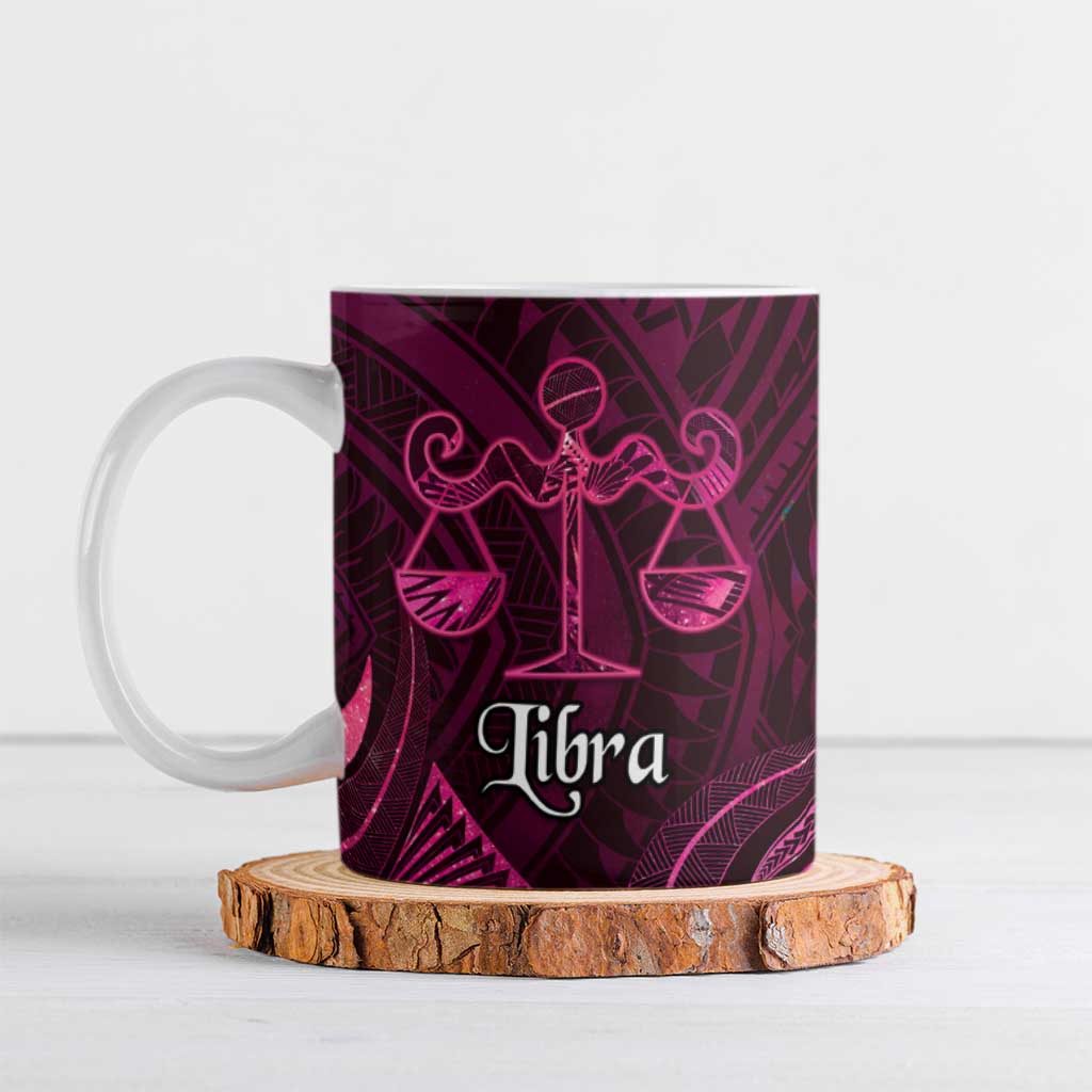 Personalised Polynesia Zodiac Libra Ceramic Mug Galaxy Polynesian Pattern Chest Tattoo Style LT14 Pink - Polynesian Pride