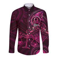 Personalised Polynesia Zodiac Libra Long Sleeve Button Shirt Galaxy Polynesian Pattern Chest Tattoo Style LT14 Unisex Pink - Polynesian Pride