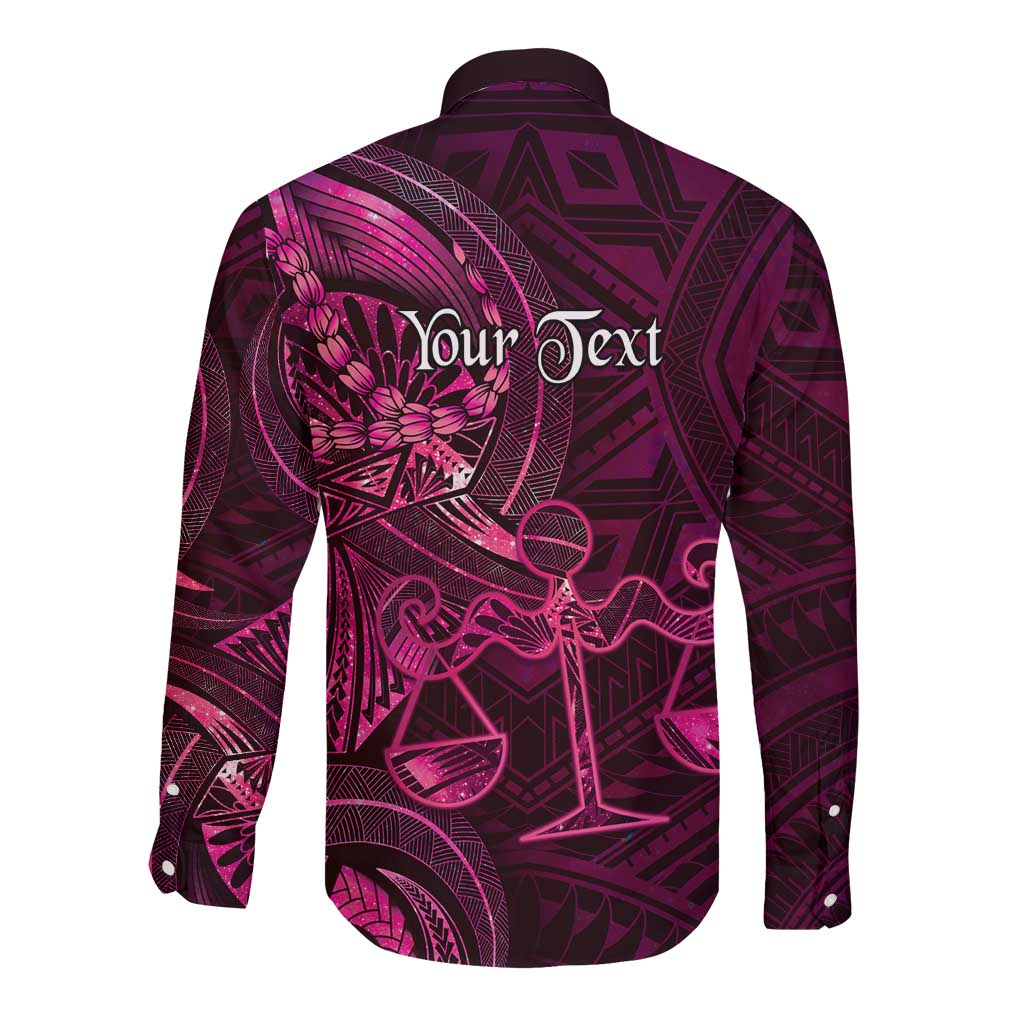 Personalised Polynesia Zodiac Libra Long Sleeve Button Shirt Galaxy Polynesian Pattern Chest Tattoo Style LT14 - Polynesian Pride