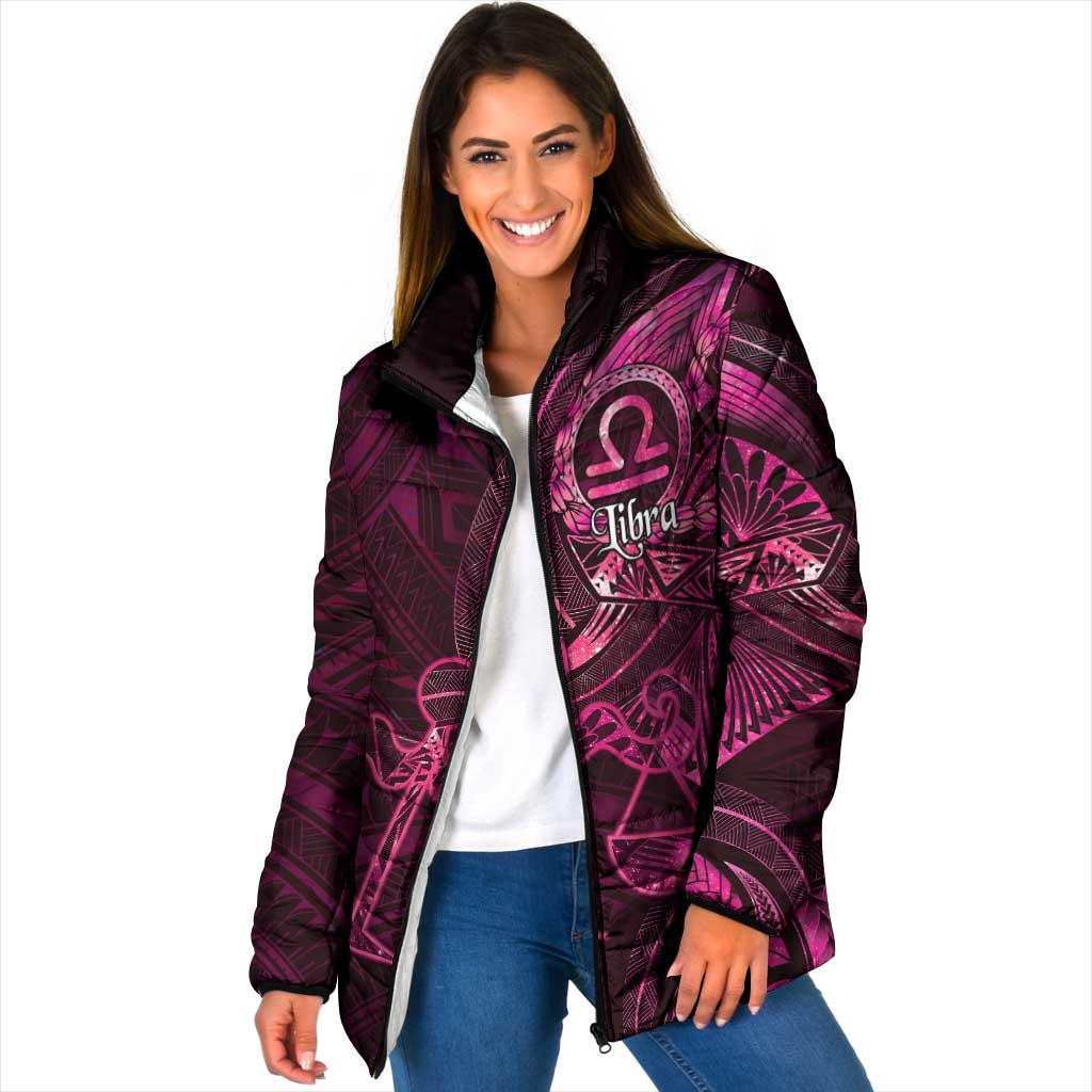 Personalised Polynesia Zodiac Libra Padded Jacket Galaxy Polynesian Pattern Chest Tattoo Style LT14 Women Pink - Polynesian Pride