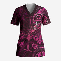 Personalised Polynesia Zodiac Libra Scrub Top Galaxy Polynesian Pattern Chest Tattoo Style LT14 Adult Pink - Polynesian Pride