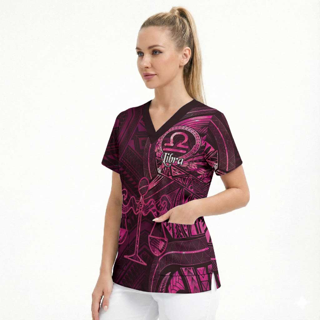 Personalised Polynesia Zodiac Libra Scrub Top Galaxy Polynesian Pattern Chest Tattoo Style LT14 - Polynesian Pride