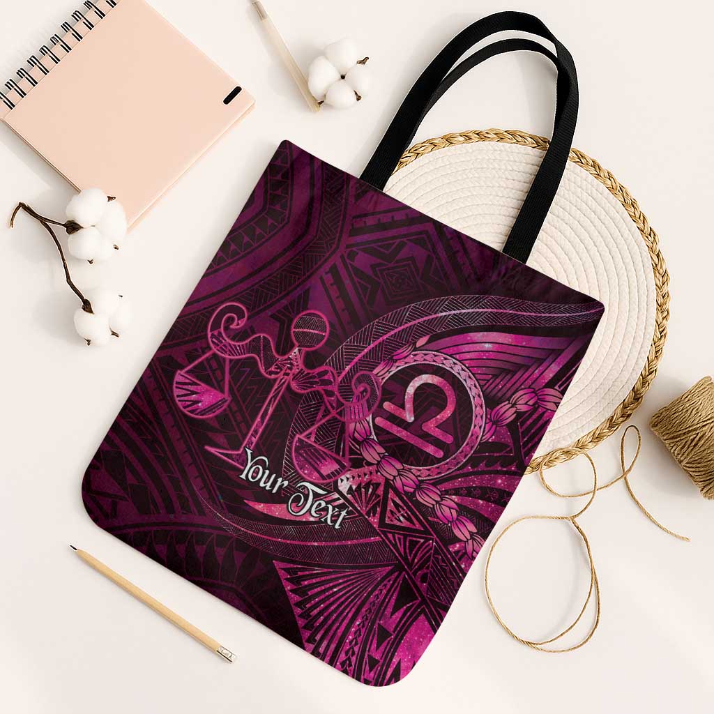 Personalised Polynesia Zodiac Libra Tote Bag Galaxy Polynesian Pattern Chest Tattoo Style LT14 Black Strap One Size Pink - Polynesian Pride
