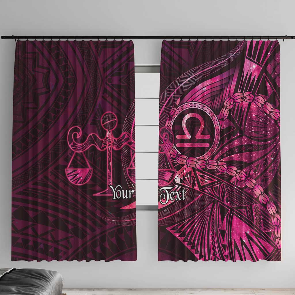Personalised Polynesia Zodiac Libra Window Curtain Galaxy Polynesian Pattern Chest Tattoo Style LT14 With Hooks Pink - Polynesian Pride