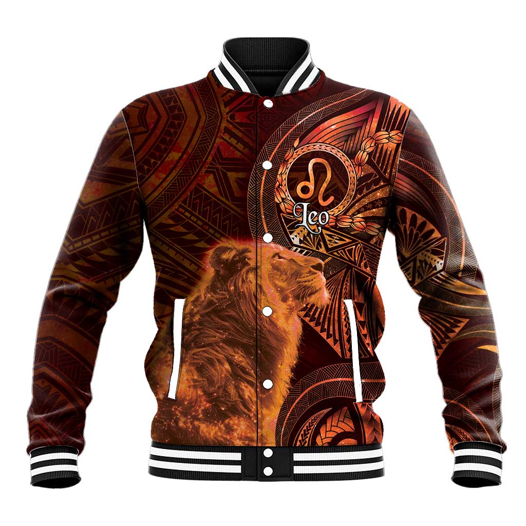 Personalised Polynesia Zodiac Leo Baseball Jacket Galaxy Polynesian Pattern Chest Tattoo Style LT14 Unisex Orange - Polynesian Pride