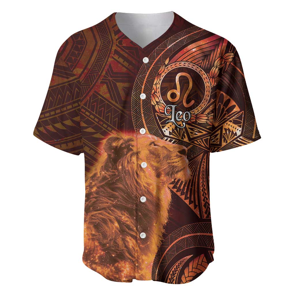 Personalised Polynesia Zodiac Leo Baseball Jersey Galaxy Polynesian Pattern Chest Tattoo Style LT14 Orange - Polynesian Pride