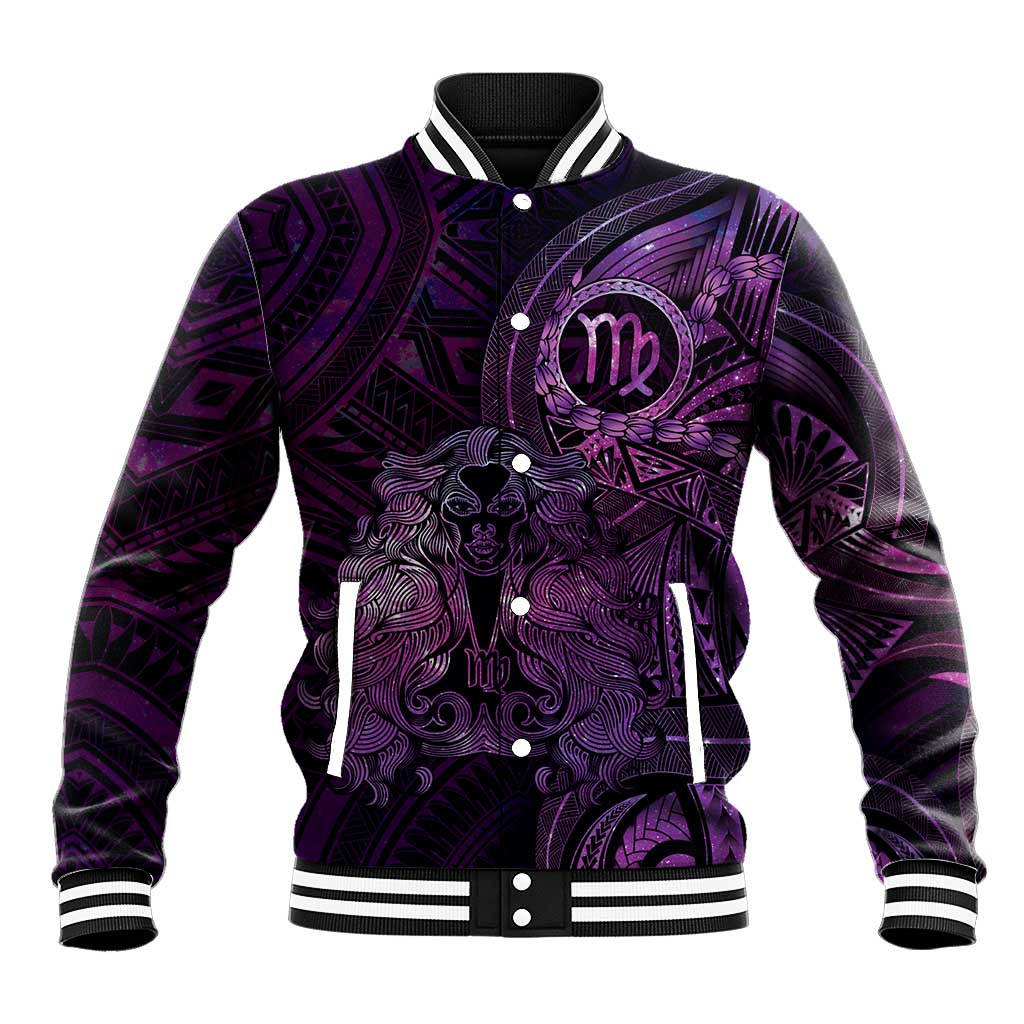 Personalised Polynesia Zodiac Virgo Baseball Jacket Galaxy Polynesian Pattern Chest Tattoo Style LT14 Unisex Purple - Polynesian Pride
